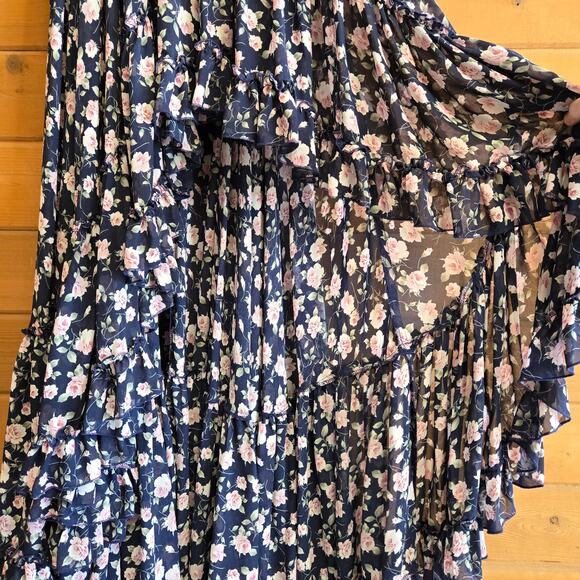 Mac Duggal Navy Multi Floral Sleeveless 50659 Dress 8 Prom Homecoming Vneck - Picture 9 of 11